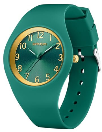 Montre étanche pour Femme - Montre de Sport pour Femme avec Grand Cadran et Bracelet en Silicone Souple - Montre Simple pour Adolescente, infirmière (Vert)