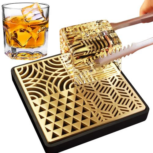Brass Ice Stamp Tray for Cocktails & Whiskey - Cube Imprinter for Clear Cubes - Press Craft Modern Molds Stamps - A Style