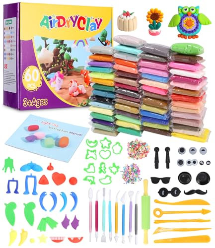 LEAZZLE 60 Colores Arcilla Polimerica Secado al Aire,14 Herramientas Plastilina 50 Accesorios,Arcilla de Modelado Ultraligero Magic Modeling Clay Plasticine,Regalo para Niños y Niñas de 3 a 12 Años