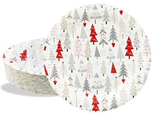 BFB Piatti di carta Natalizie 23cm Verde Albero di Natale 50 pezzi Piatti usa e getta, Set di Piatti monouso per feste