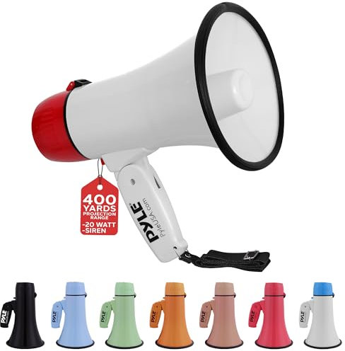 Pyle Mégaphone-Mégaphone Porte-Voix- Haut-parleur Portable avec Sirène et Volume Réglable, Compact et Puissant, Pour Annonces, Événements, Sport, Sécurité et Adresse Publique