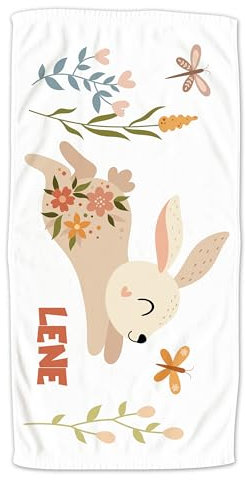 GRAZDesign Kinder Handtuch Hase mit Namen personalisiert, Badetuch für Jungen und Mädchen - 140x70cm