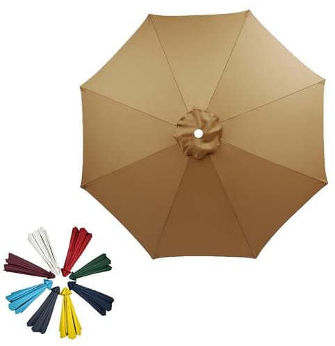 JEDAL Auvent de Rechange Rond, Toile De Remplacement de parasol 2.30m/8 Baleines 2.70m/8 Baleines 3.0m/8 Baleines Anti-ultraviolet pour Parasol de table de marché(Kaki,270cm)
