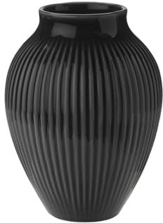 Knabstrup Vase, H 12,5 cm geriffelt, Schwarz
