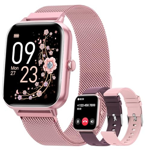Smartwatch Donna Chiamate/Effettua o Risposta Chiamate, 1,83 Orologio Smartwatch con 3 Cinturini, Fisiologia Femminile, Sonno/Cardiofrequenzimetro/SpO2/IP68 Smart Watch Android iOS Rosa Pastello