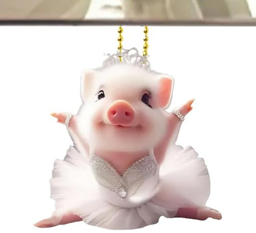 Schweine-Autozubehör,Schwingende Schweine-Autoverzierung | Glücksschwein-Accessoires-Ornament,Acryl-Weihnachtsbaumschmuck, Rückspiegel-Anhänger für Auto, Zuhause