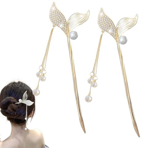 Zuzer 2PCS Palillos Chinos para Cabello Palitos Pelo de Metal Elegante,French Hair Pin Horquillas Pelo Accesorios para el Cabello Chino Estilo para Niñas Mujer Moños
