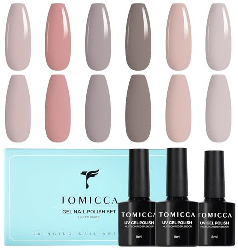 TOMICCA Vernis Semi Permanent Rose Nude Gris Kit, 6 Couleurs Vernis Gel UV Semi Permanent Kit, Vernis à Ongles Gel Nail Polish UV LED Soak Off Manucure Nail Art Kit, 8ML
