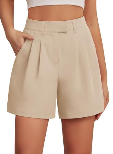 Ninee Donna Casual Elastico Vita Ampia Gamba Tuta Pantaloni Estivi Vestiti Da Lavoro Pantaloncini Pantaloncini con Tasche, 02 kaki., XXL