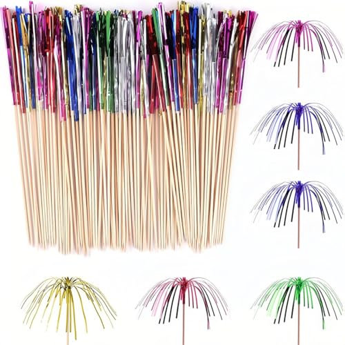 150 Pièce Cocktail Feu d Artifice Décoration, Pic Aperitif Feu d'artifice, Bâtons de Cocktail Feux d Artifice Coloré pour Anniversaire Mariage Gâteaux Fruits Boissons