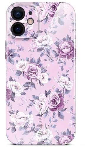 ONEFLOW Flower Cover für iPhone 12 Hülle in Floral Optik, Blumen Designer Case Handy Schutzhülle mit Kameraschutz, Hardcase dünne Handyhülle Blumenmuster, Flieder