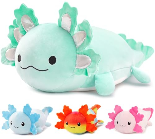 MorisMos 4 stücke riesen Axolotl Plüschkissen Set, 60cm lang süß Axolotl Kuscheltier XXL mit reißverschluss Babys im Bauch, weich Kissen Puppe Kinder Baby-Mint
