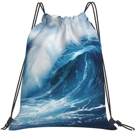 MGGAklp Big Ocean Wave Rucksack mit Kordelzug, faltbar, für Damen und Herren, Outdoor-Sport, weiß, One size