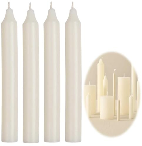 LS-LebenStil Exklusive Stabkerzen 4 Stück Ribe Rustik Weiß Elfe 18x2,2cm | Made in der EU - Set Spitzkerzen Tafelkerzen für die perfekte Tischdeko Hochzeit Taufe Advent Weihnachten Unparfümiert