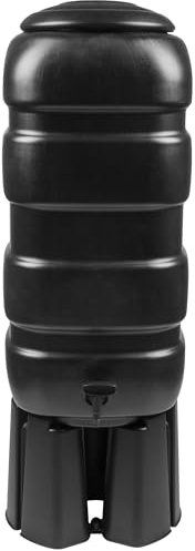Hardys 100L Slimline Garden Water Butt with Stand and Tap, UK Made - Lid & Rainwater Diverter Kit Included - Waterbutt for Garden & Decking - Recycled Plastic, Easy to Set Up