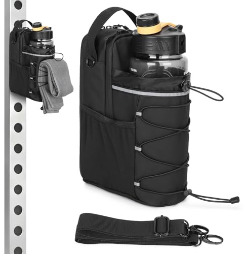 HUNTVP Magnetic Gym Bag Water Bottle 1.8L, Multi Pocket Water Bottle Carrier with Detachable Shoulder Strap Reflective Strip, Portable Crossbody Bottle Holder for Sports Outdoor Travel