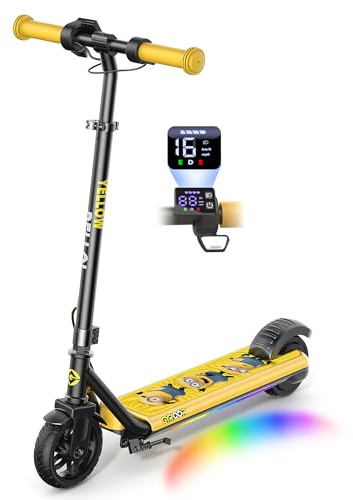 Gyroor H30Max E Scooter Kinder 6 bis 14 Jahre 150W Musik LED Doppelbremse | Elektroroller mit Bluetooth, Regenbogenlicht, 3 Stufen (10/13/16 km/h), höhenverstellbar, Vollgummireifen 60 kg, Minion