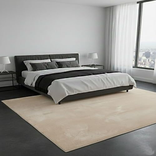 VIMODA Teppich Wohnzimmer Schlafzimmer Ultra Weich – Modern, super flauschig & weich, dicht gewebt,Farbe:Beige;Maße:80x150 cm