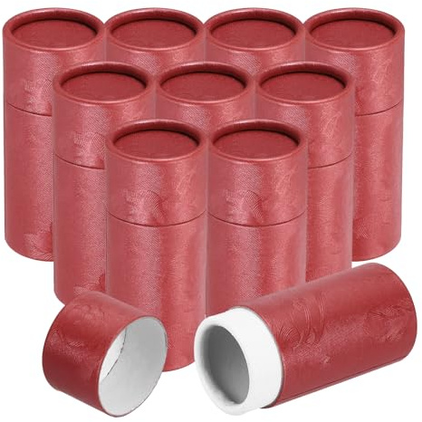 QUARKZMAN 10 Stücke Kraftpappe Runde Schachteln 10ml Für Ätherische Öle Rot | Leere Runde Kartonbox Geschenkverpackung Röhren Behälter, Flaschen Verpackung Basteln Stifte Teedose Kosmetik