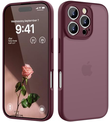 KPPIT for iPhone 16 Pro case,Wine Red | [Shockproof Military Grade Drop Protection] [Frosted Translucent]