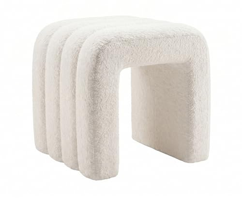 Design Polsterhocker VOGUE - 40cm - beige - Bouclé - Sitzhocker gepolstert