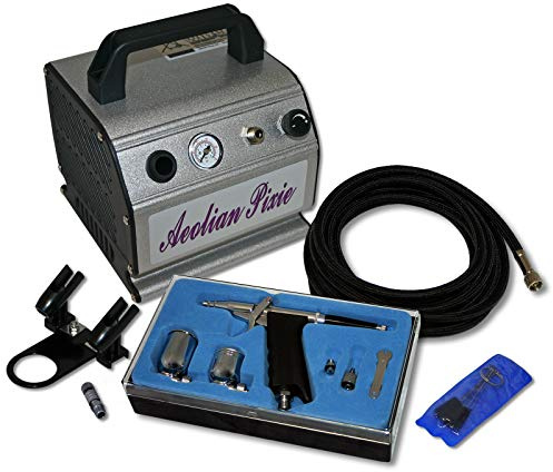 Wiltec Einsteiger Airbrush Kompressor Set AS176 mit 1 Airbrushpistole Typ 116 und umfangreichem Zubehör, 0,3 l Drucktank, für Modellbau, Tattoos, Nailart