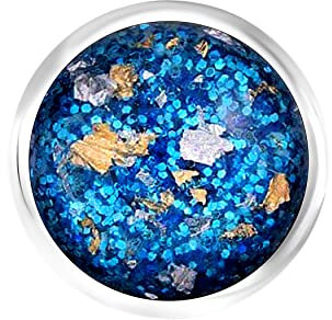 ANDANTE Glitzer Chunk Click-Button Druckknopf mit Silberflöckchen (Blau) für Chunk-Armbänder, Chunk-Ringe und andere Chunk-Accessoires