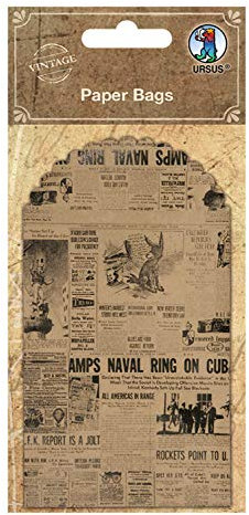 Ursus 40770001 - Paper Bags, Geschenkbeutel aus Papier bedruckt mit altem Zeitungspapier, 6 Stück, ca. 7 x 10,2 cm, ideal zum Verpacken von kleinen Geschenken