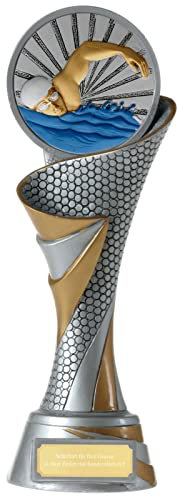 KDS FG Pokal M Trophäe Schwimmen Schwimmsport mit Emblem 70 mm schwer mit Gravur ca. 24,5 cm hoch