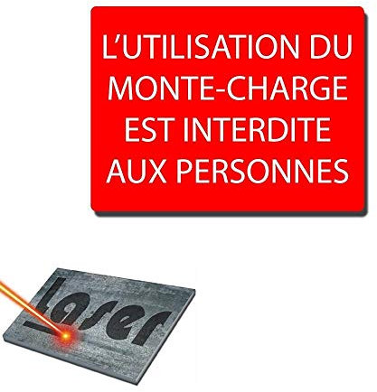 Plaque gravée autocollante 20x15 cm Monte charge interdit aux personnes fond rouge