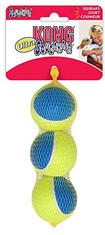 KONG - Squeakair Ultra Balls - Dog Toy Premium Squeak Tennis Balls, Gentle on Teeth - For Medium Dogs (3 Pack)