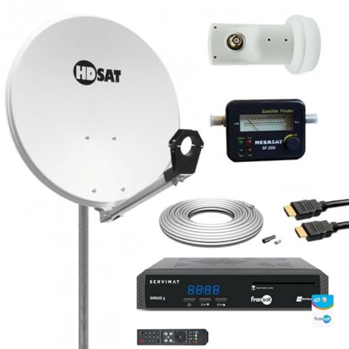 HDSAT Pack Parabole Satelitte Acier 65cm + Récepteur FRANSAT + LNB Single + Câble Coaxial 20m