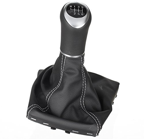 ICT Schaltknauf Schalthebel weiß beleuchtet Schaltsack Schaltmanschette in schwarz Leder, Naht silber, 6 gang, kompatibel mit: Opel Astra H GTC/TwinTop 2004-2010