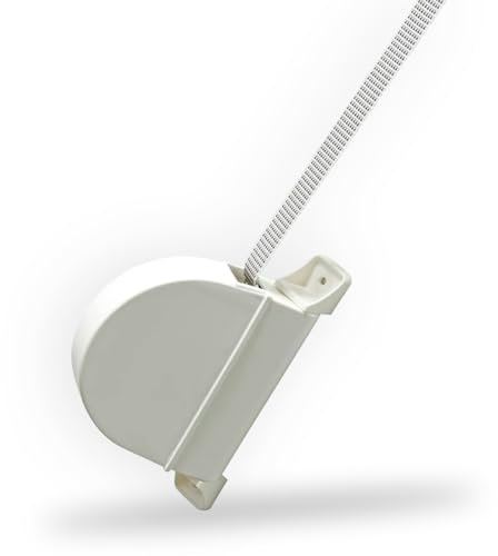 Amig - Carrete para persianas exteriores con ventanas batientes | Carrete de plástico | Con correa blanca a rayas negras de 14 mm | Caja o caja en blanco | Tamaño: 3,5 x 17,4 x 12,5 cm