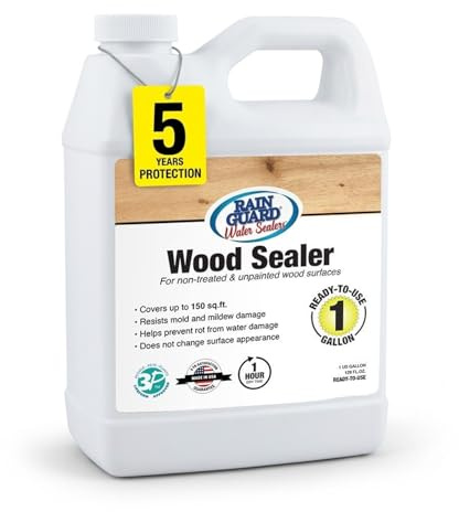 Rainguard Water Sealers Wood Sealer, Penetrating Protection Against Water Damage, Rotting, and Stains, for All Wood Surfaces, Silane/Siloxane Waterproofer, Natural Finish, Ready to Use, 1 Gallon
