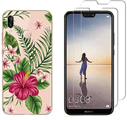 NOVAGO Compatible avec Huawei P20 Lite-Pack de 2 Films Protection écran en Verre trempé +1 Coque Résistante et Solide Anti Choc (1 Coque +2 Films, Bouquet)