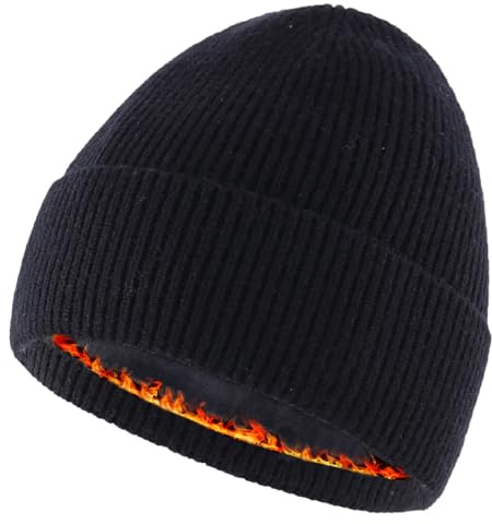 Connectyle Little Boys Girls Fleece Lined Beanie Hat Winter Warm Hats for Kids Knit Skull Cap Black