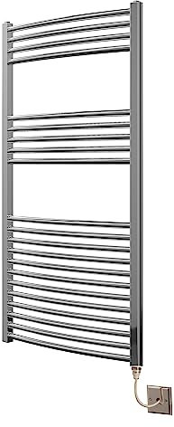 Extra High Heat Output Chrome Electric Towel Rail 600 x 1200mm Curved Bathroom Radiator Heater Up to 26% More Heat Output