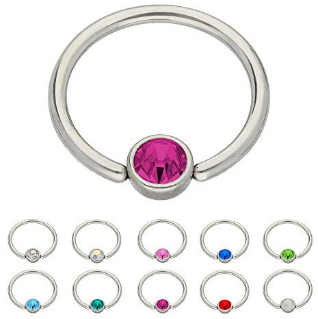 Treuheld® | Silberner KLEMMKUGELRING mit flachem Kristall - [38.] 1.2 x 8 mm (Kugel: 4mm) - fuchsia