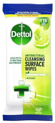 Dettol Antibacterial Cleansing Surface Wipes Lime & Mint 110 Large Wipes