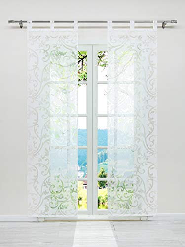 ESLIR Schiebegardinen Ausbrenner Flächenvorhänge Set 2er Gardinen mit Schlaufen Schiebevorhang Transparent Vorhang Weiß BxH 57x175cm 2 Stück