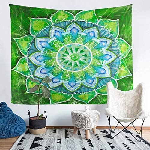 Boho Mandala Tapisserie 148x200cm Wandbehang zumböhmischen Stil für Teenager Grün Blau Hippie Mandala Wandteppich Exotisch Blumen Blatt Botanisch