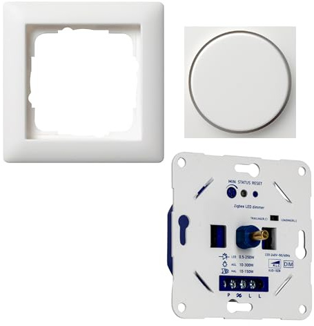 Zigbee 3.0 LED Dimmer Unterputz 300W -> Komplettset m. Gira-Standard 55 reinweiß seidenmatt <- Smart Home Drehdimmer kompatibel mit Philips Hue, Alexa & Google Home - Phasenabschnitt/Phasenanschnitt