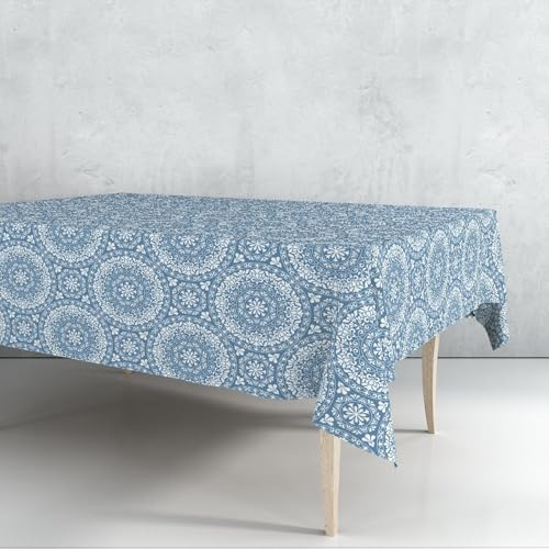 Exma Wachstuch-Tischdecke, PVC, schmutzabweisend, wasserdicht und strapazierfähig, pflegeleicht, Tischdecke für Küche und Wohnzimmer, 100 cm x 140 cm, große Mandalas, Blau