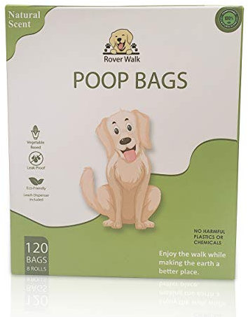 Rover Walk Kompostierbare Hundekotbeutel,Starke und auslaufsichere Kotbeutel für Hunde, 15 Hundebeutel pro Rolle,pflanzlich und umweltfreundlich (120 Beutel plus Leinen-Spender)