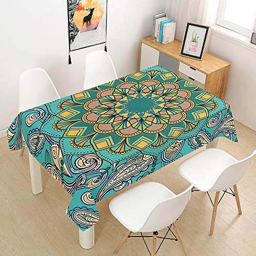 Morbuy Mandala Tischdecke Abwaschbar Tischtuch Rechteckig Tischwäsche Gartentischdecke Outdoor Tischdekoration Wasserdicht Polyester Ölfest Pflegeleicht (90x90cm,Türkis)