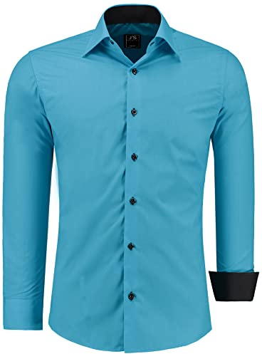 J'S FASHION Herren-Hemd - Slim-Fit - Langarm-Hemd Freizeithemd - Pflegeleicht Bügelleicht - Türkis 6XL
