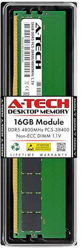 A-Tech 16GB DDR5 4800MHz PC5-38400 CL40 UDIMM 1.1V Non-ECC Unbuffered DIMM 288-Pin Desktop PC/Computer RAM Memory Upgrade Module