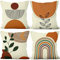Aoihrraan Kissenbezüge 4er Set, Abstrakte Minimalistische Deko Mit Sonne Mond Regenbogenblättern Weicher Kurzer Plüsch Quadrat Kissenbezug für Sofa Couch Schlafzimmer Auto Stuhl Wohnkultur 45x45cm