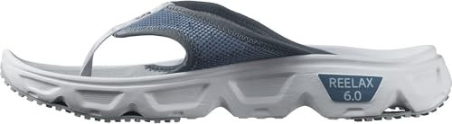 Salomon Reelax Break 6.0 Men's Recovery Flip Flops, Cushioned Stride, Seamless Foothold, and Lightweight, Blue Ashes, 13.5
